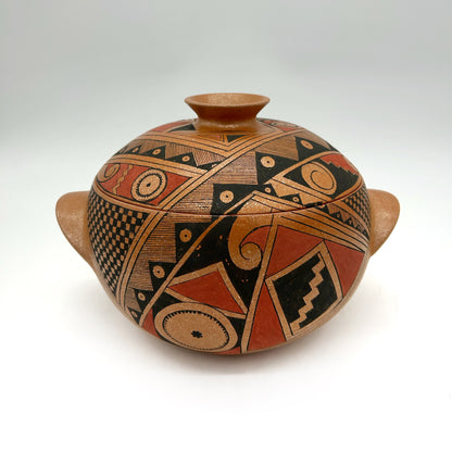 Lorenzo Mendez ~ 2 1/2 Quart Painted Mica Casserole Style Pot, 6 3/8" x 9 1/2" x 8"