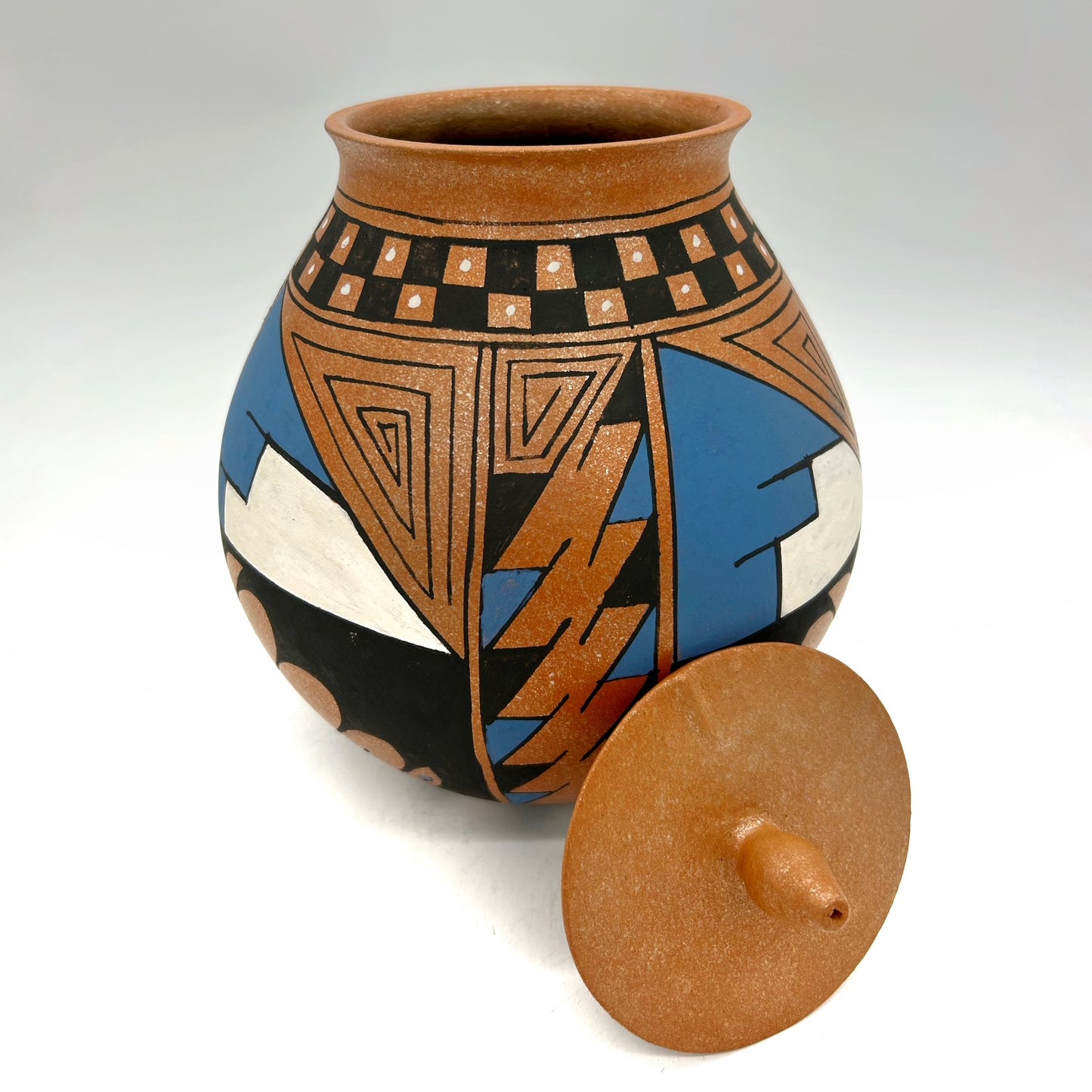 Lorenzo Mendez ~ 3 Quart Painted Mica Vessel, 9" x 7" x 7"