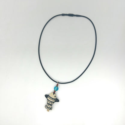 Lisa Smith ~ Ceramic Fish Pendant Necklace, reversible, 2 3/4" x 1 3/8" x 1/4"
