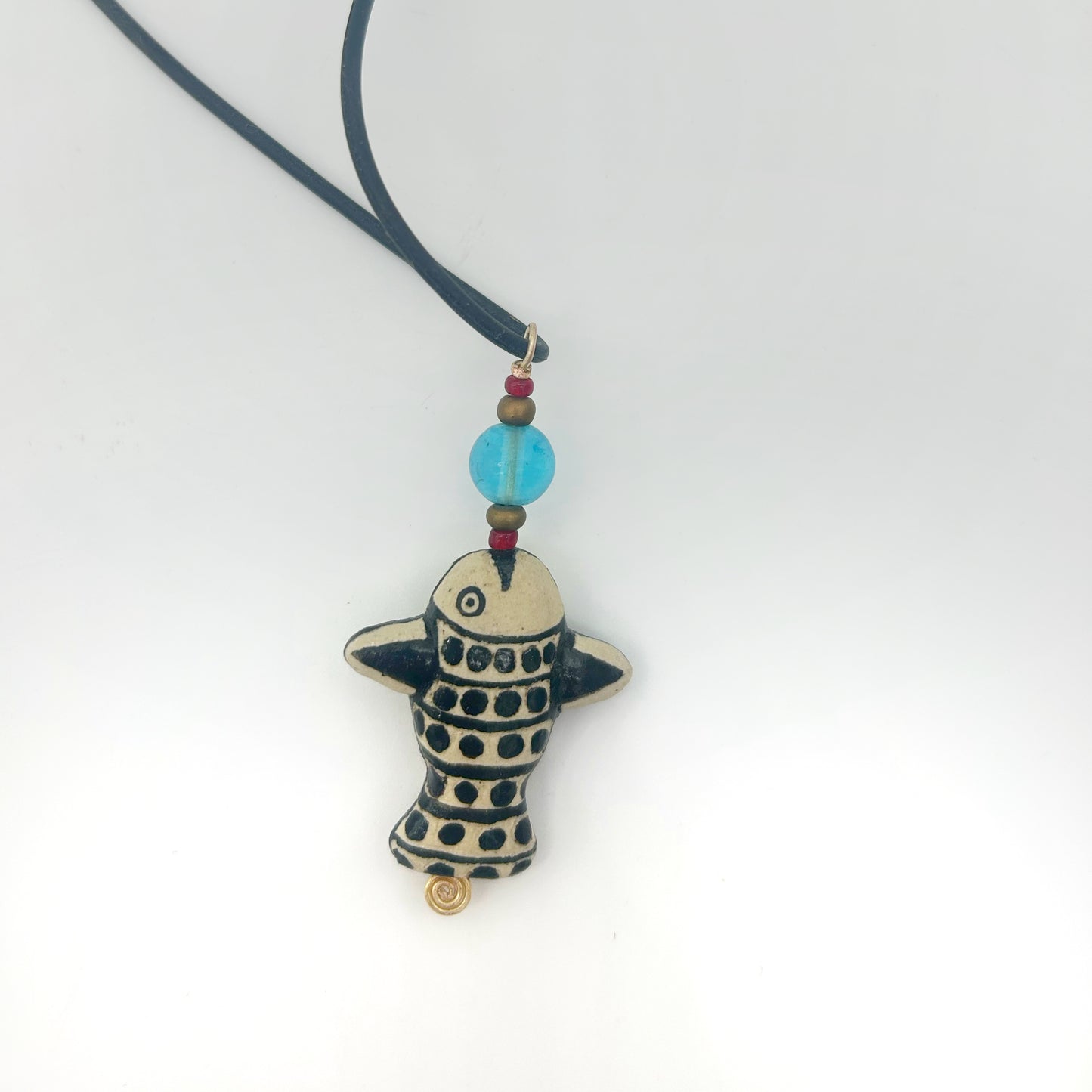Lisa Smith ~ Ceramic Fish Pendant Necklace, reversible, 2 3/4" x 1 3/8" x 1/4"