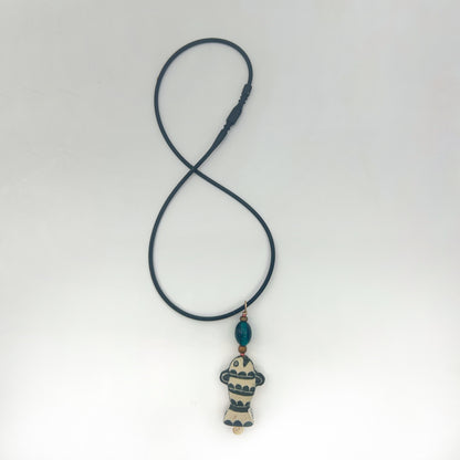 Lisa Smith ~ Ceramic Fish Pendant Necklace, reversible, 2 3/4" x 1" x 1/4"