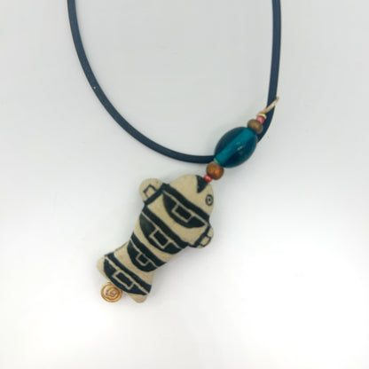 Lisa Smith ~ Ceramic Fish Pendant Necklace, reversible, 2 3/4" x 1" x 1/4"
