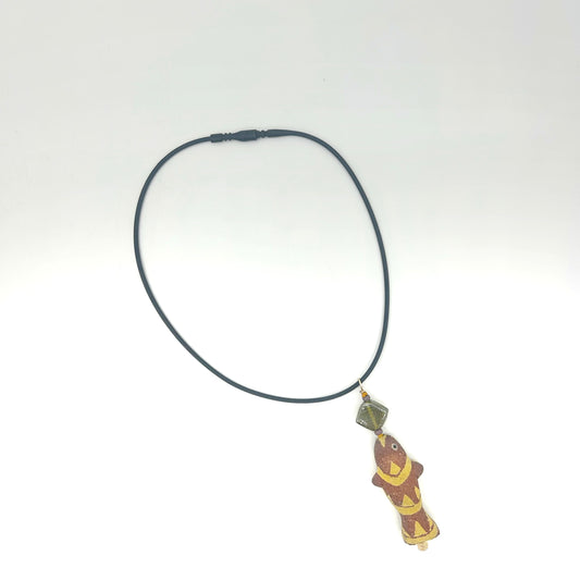 Lisa Smith ~ Ceramic Fish Pendant Necklace, reversible 3 1/4" x 1" x 1/4"