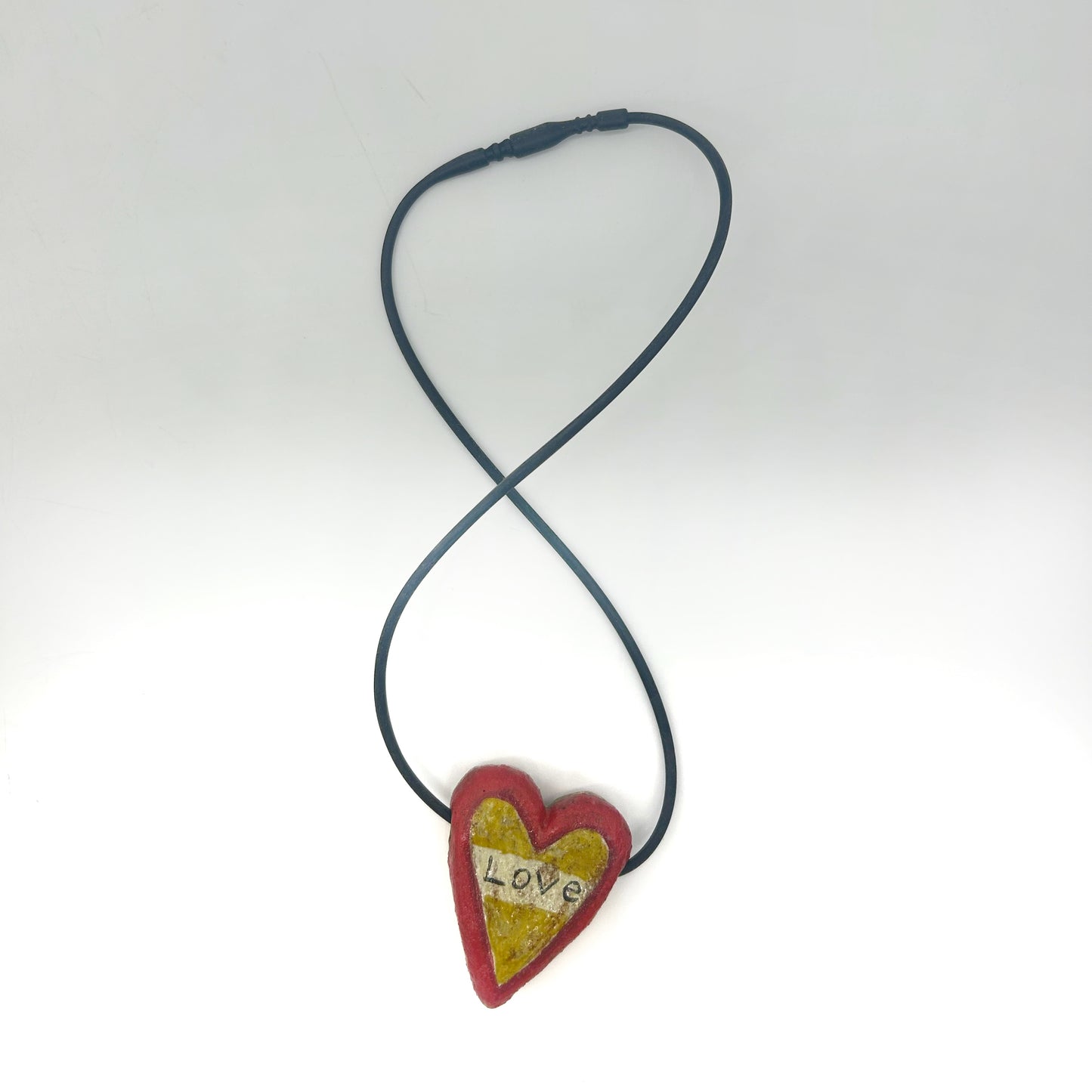 Lisa Smith ~ Ceramic "Heart Love" Pendant Necklace, reversible, 2" x 1 3/8" x 1/2"