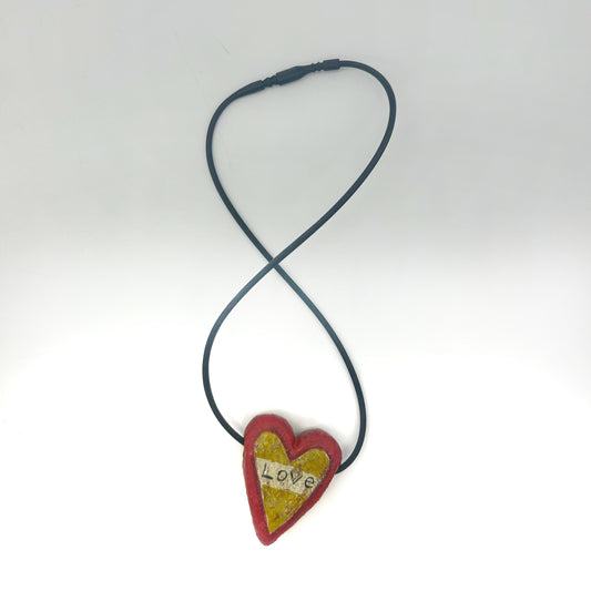 Lisa Smith ~ Ceramic "Heart Love" Pendant Necklace, reversible, 2" x 1 3/8" x 1/2"