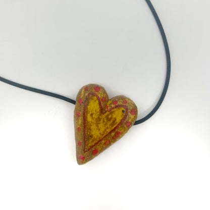 Lisa Smith ~ Ceramic "Heart Love" Pendant Necklace, reversible, 2" x 1 3/8" x 1/2"