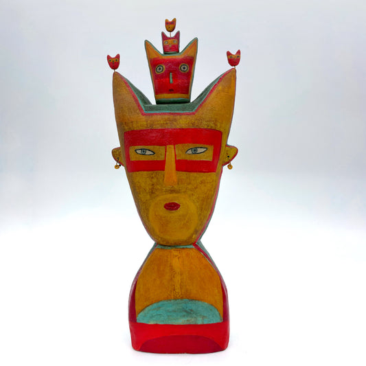 Lisa Smith ~ Ceramic "Queen of Color" Stack Sculpture, Reversible, three parts 13 3/4" x 5 1/4" x 3"