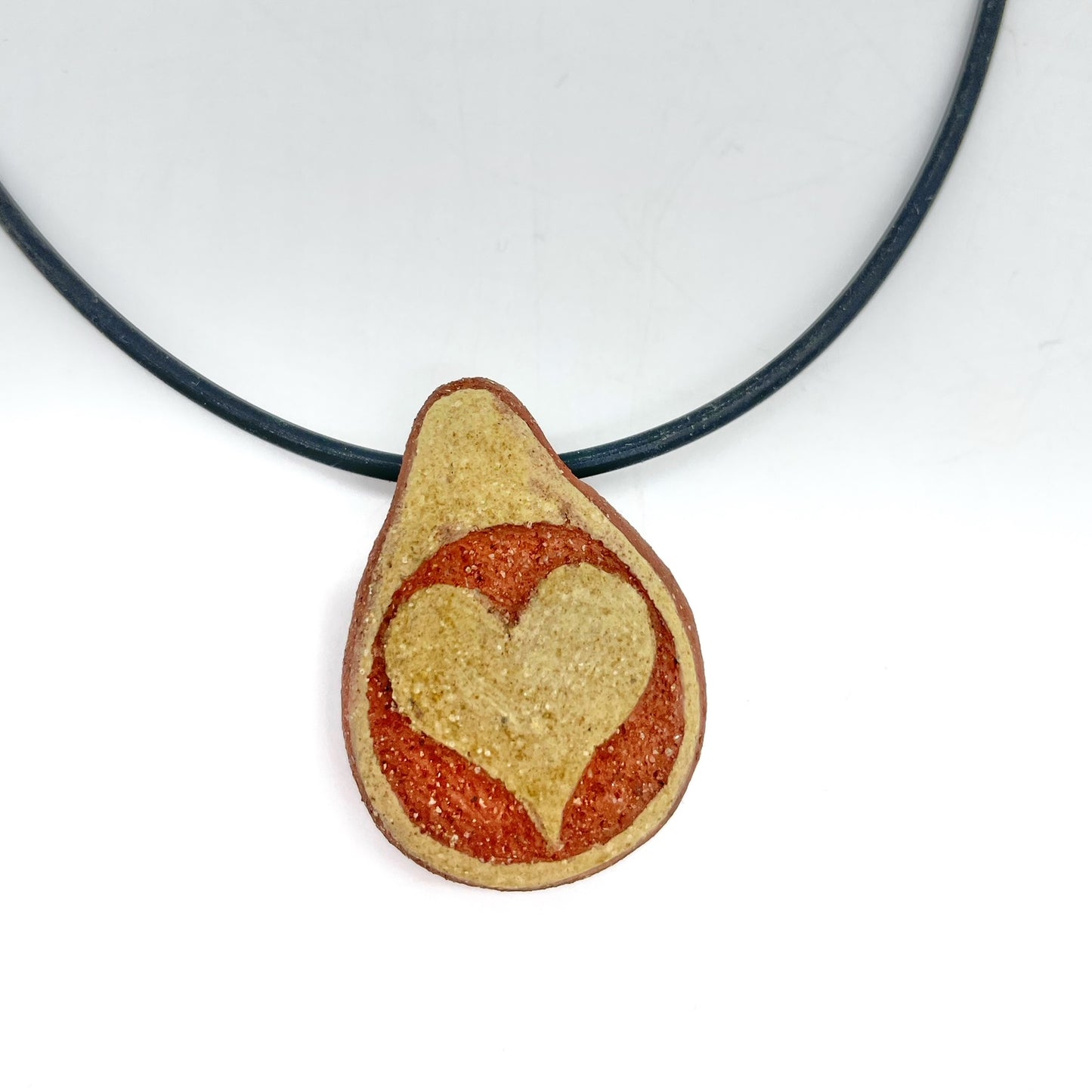 Lisa Smith ~ Ceramic "Love / Heart" Pendant Necklace, reversible 1 1/2" x 1" x 1/2" on 16"