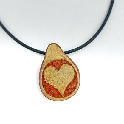 Lisa Smith ~ Ceramic "Love / Heart" Pendant Necklace, reversible 1 1/2" x 1" x 1/2" on 16"