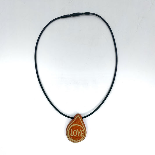 Lisa Smith ~ Ceramic "Love / Heart" Pendant Necklace, reversible 1 1/2" x 1" x 1/2" on 16"