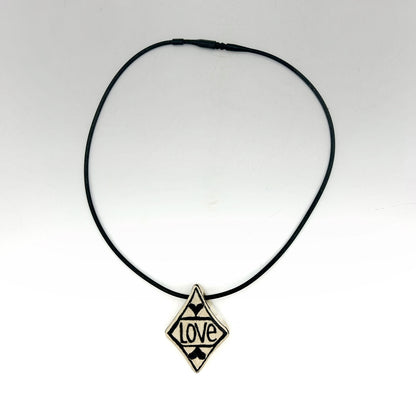 Lisa Smith ~ Ceramic "Love / Plant" Pendant Necklace, reversible 1 3/4" x 1 1/4" x 1/2" on 16"