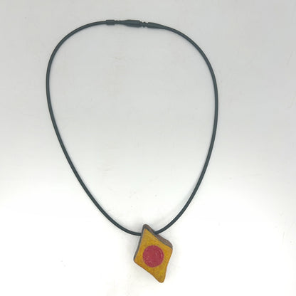 Lisa Smith ~ Ceramic Red Dot Pendant Necklace, reversible 1 1/4" x 1" x 1/2" on 16"