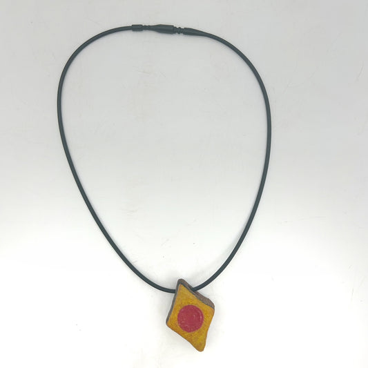Lisa Smith ~ Ceramic Red Dot Pendant Necklace, reversible 1 1/4" x 1" x 1/2" on 16"