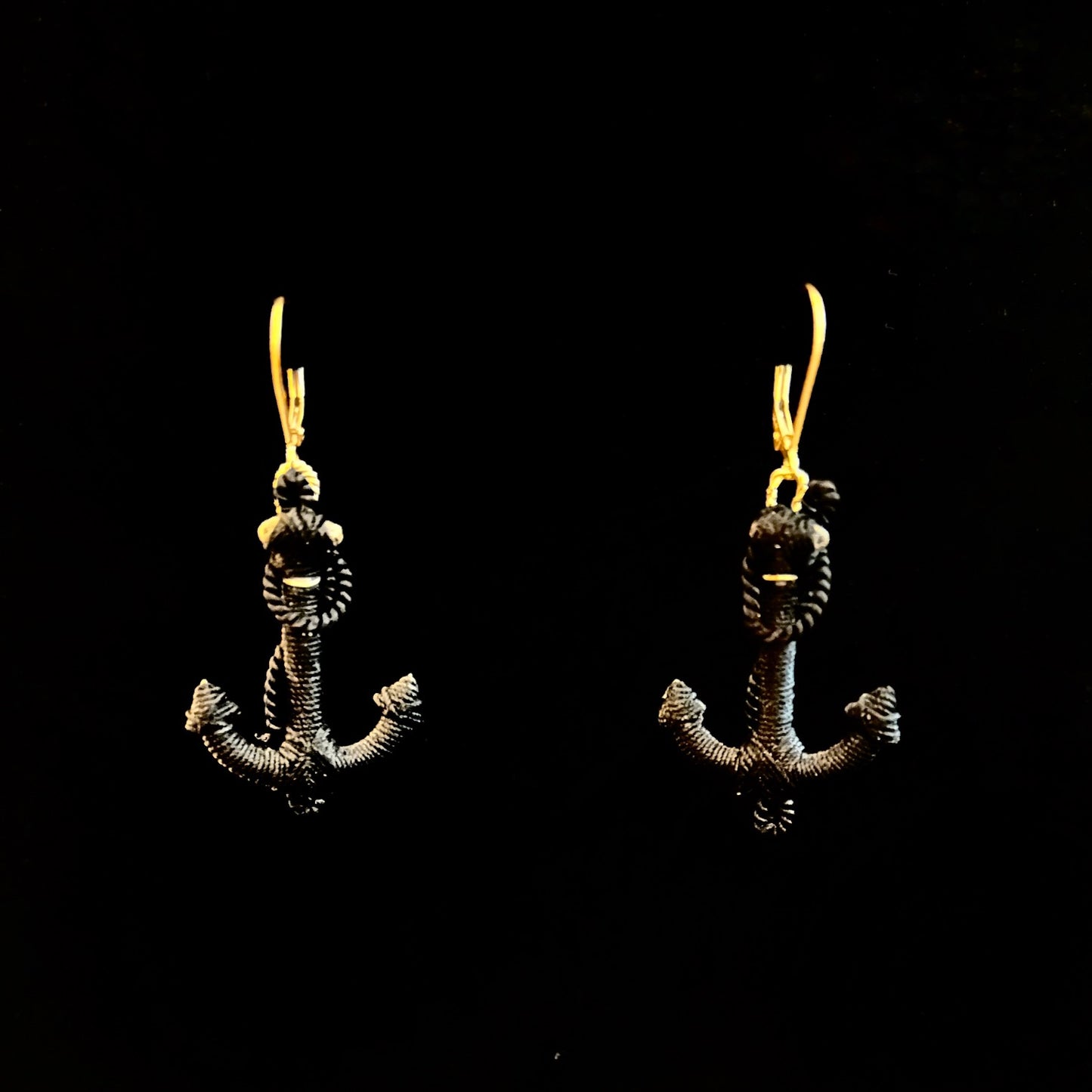 Mary Buck ~ Antique French Passementerie Tassel Anchor Earrings, 2" x 1" x 1/2"