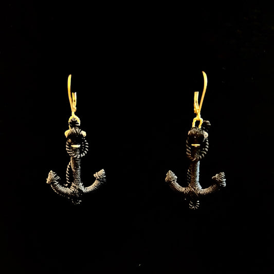 Mary Buck ~ Antique French Passementerie Tassel Anchor Earrings, 2" x 1" x 1/2"