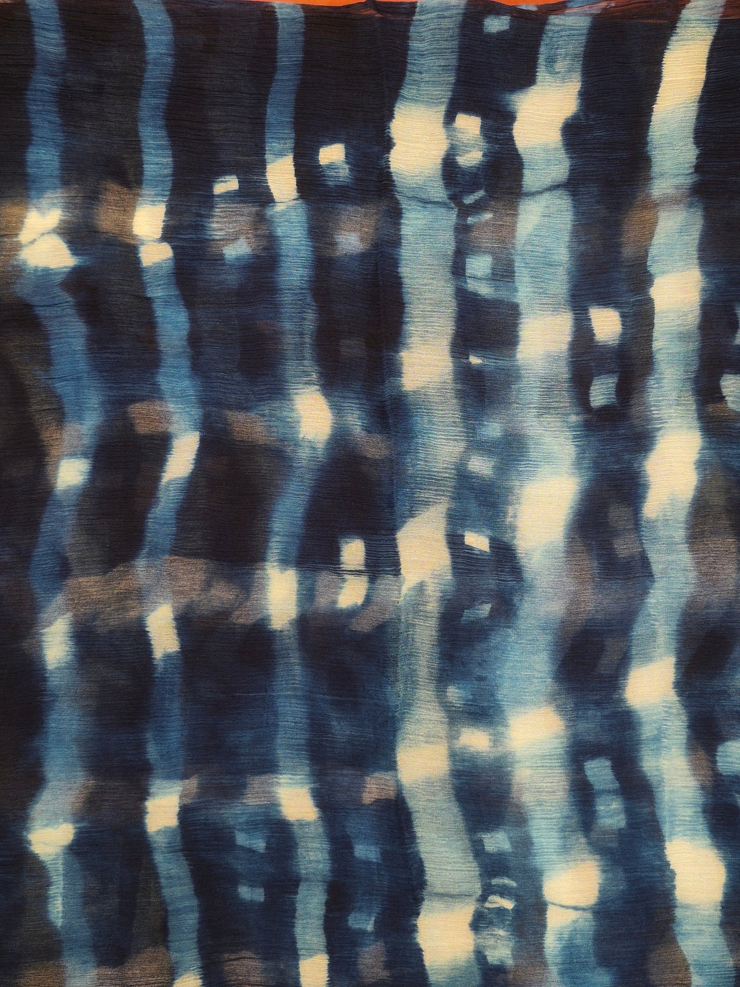 David Mendoza ~ Indigo Shibori Crinkle Silk Chiffon, 41" x 74"