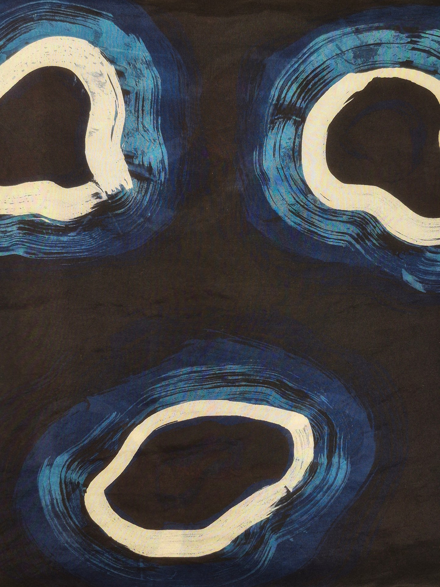 David Mendoza ~ Hand Blocked Indigo Batik Silk Scarf, 21” x 69”