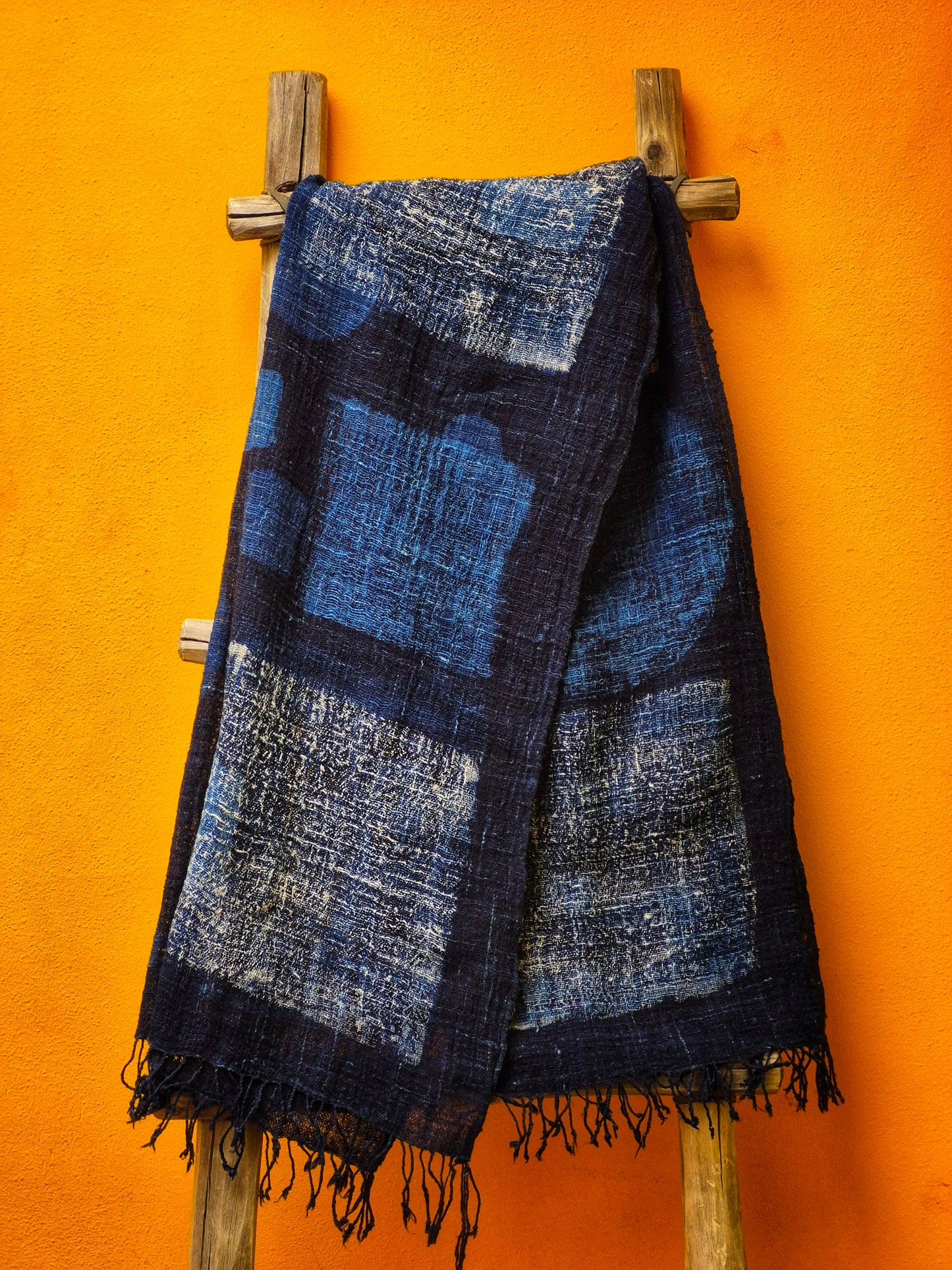 David Mendoza ~ Hand Blocked Indigo Batik Cotton Selendang Tuban, 25” x 69”