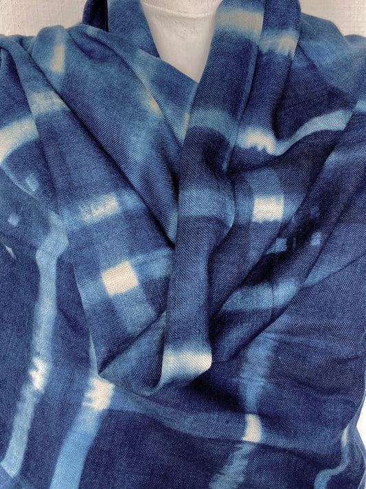 David Mendoza ~ Indigo Pashmina Shawl, 24” x 80”