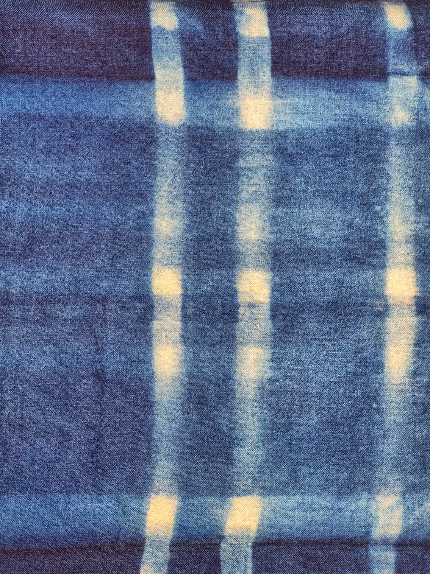 David Mendoza ~ Hand Blocked Indigo Shiori Kashmir Pashmina 77" X 27"