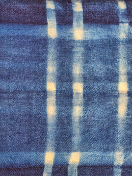 David Mendoza ~ Hand Blocked Indigo Shiori Kashmir Pashmina 77" X 27"
