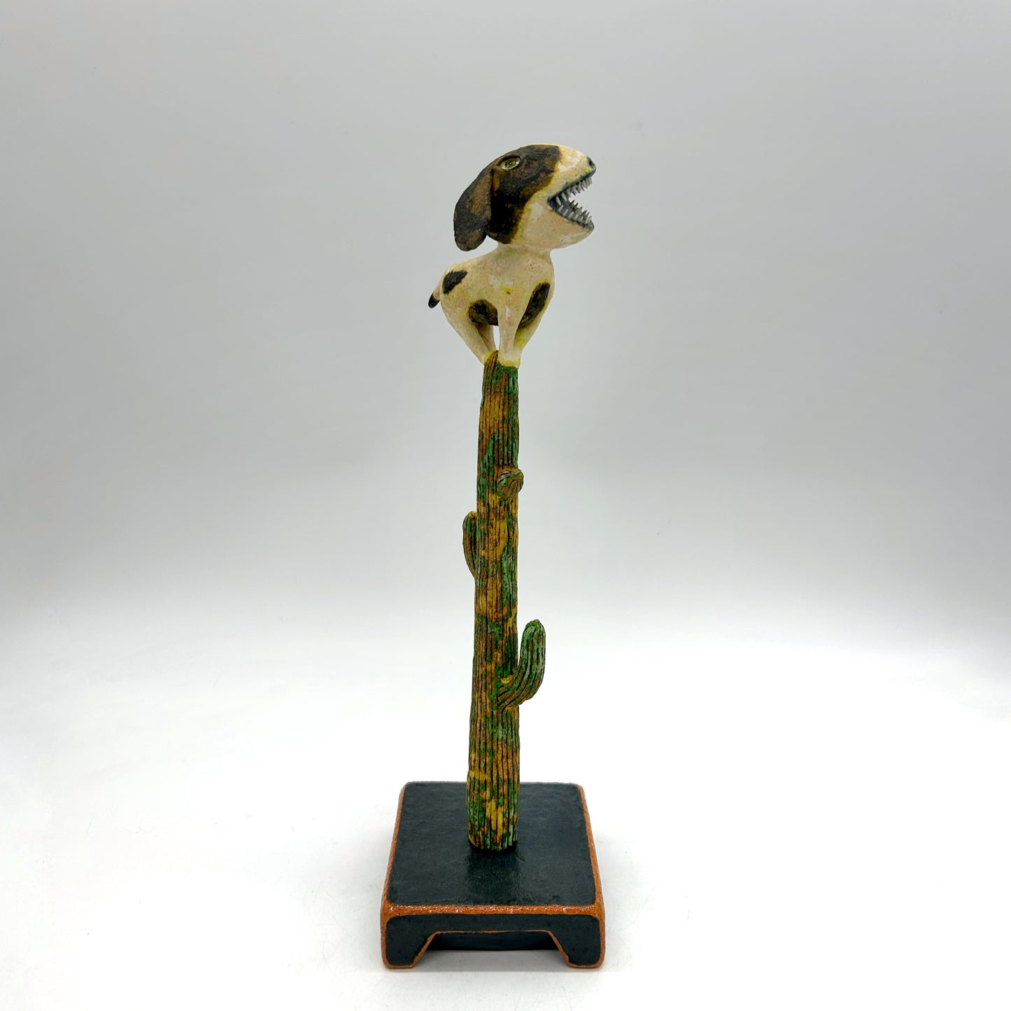 Wesley Anderegg ~ "Dog on Saguaro Cactus" ceramic, 14" x 4" x 4"
