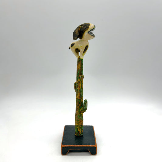 Wesley Anderegg ~ "Dog on Saguaro Cactus" ceramic, 14" x 4" x 4"