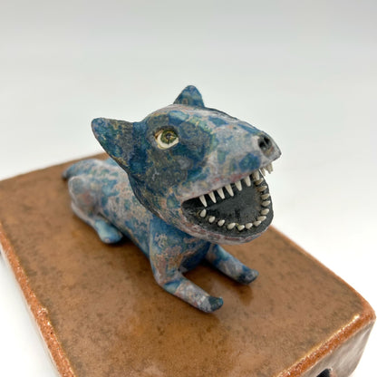 Wesley Anderegg ~ "Blue Dog Lying Down" ceramic, 3 3/4" x 6" x 4"