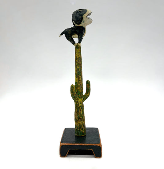 Wesley Anderegg ~ "Dog on Saguaro Cactus" ceramic, 14" x 4" x 4"