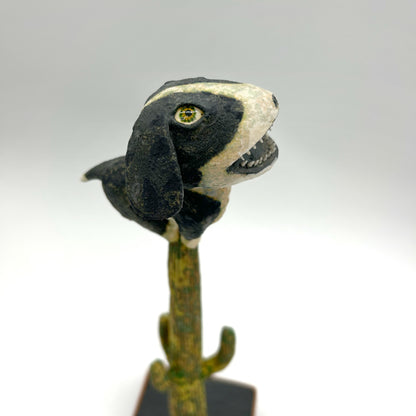 Wesley Anderegg ~ "Dog on Saguaro Cactus" ceramic, 14" x 4" x 4"