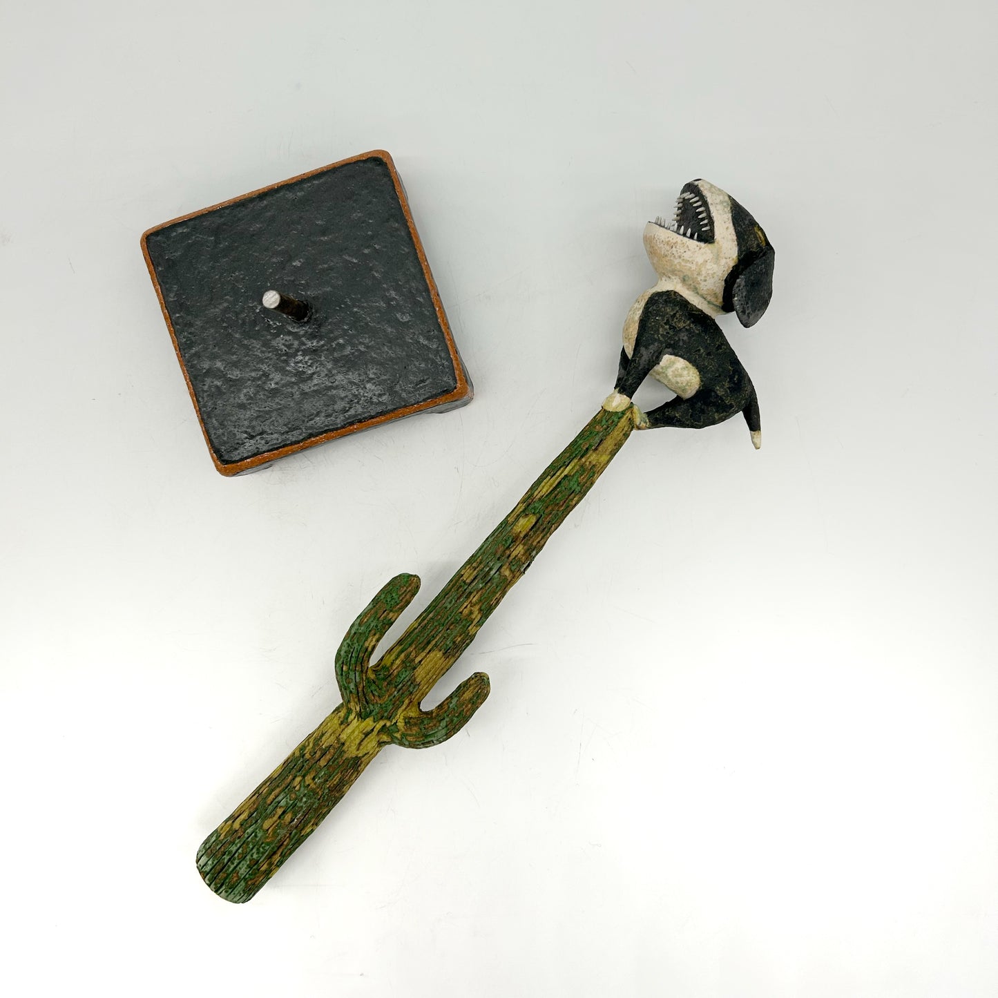Wesley Anderegg ~ "Dog on Saguaro Cactus" ceramic, 14" x 4" x 4"