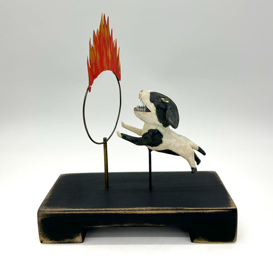 Wesley Anderegg ~ "Dog Jumping the Ring of Fire" ceramic, 11" x 9" x 4"