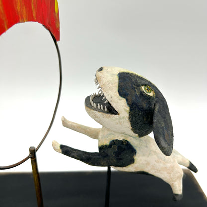 Wesley Anderegg ~ "Dog Jumping the Ring of Fire" ceramic, 11" x 9" x 4"