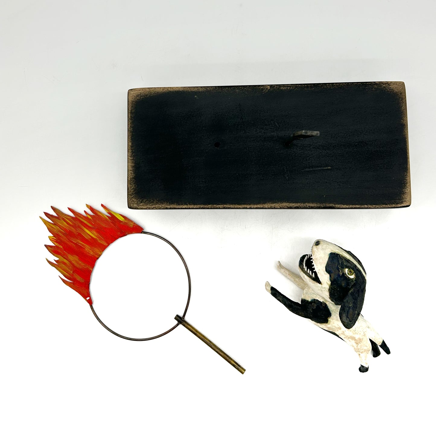 Wesley Anderegg ~ "Dog Jumping the Ring of Fire" ceramic, 11" x 9" x 4"