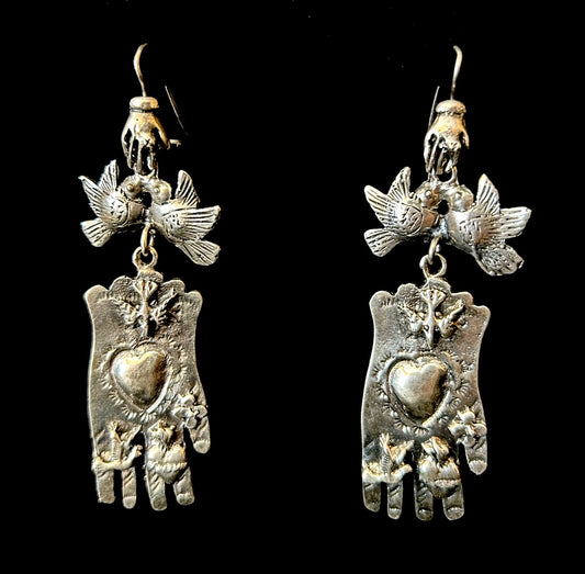 Yesenia Salgado ~ Hand & Heart Earrings 3 1/2" x 1 1/4"