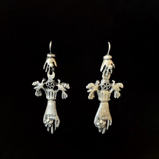 Yesenia Salgado ~ Hand & Bird Earrings, 2 1/2" x 1"
