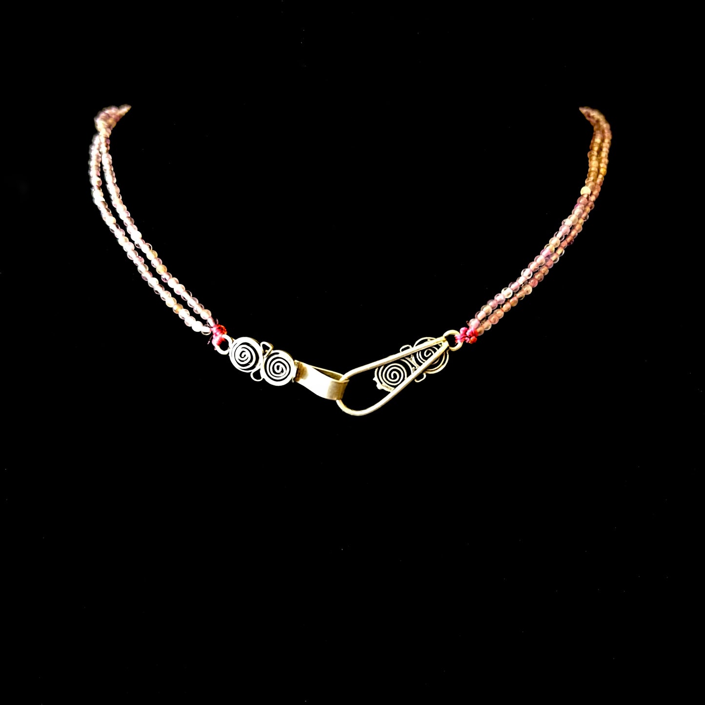 Yesenia Salgado ~ Amethyst & Seed Bead Necklace ~ Cupid Pendant , 1 1/2" x 1/2" on 15"