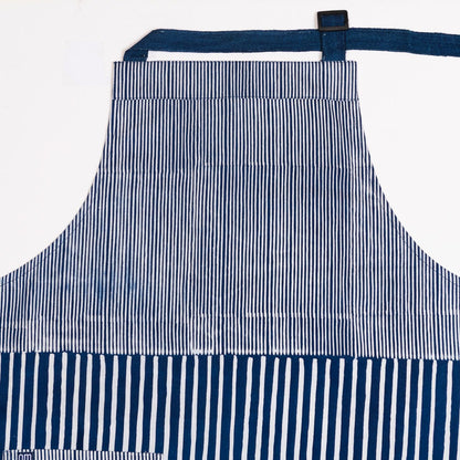 David Mendoza ~ Hand Blocked Indigo Pinstripe / Medium Strip Batik Apron