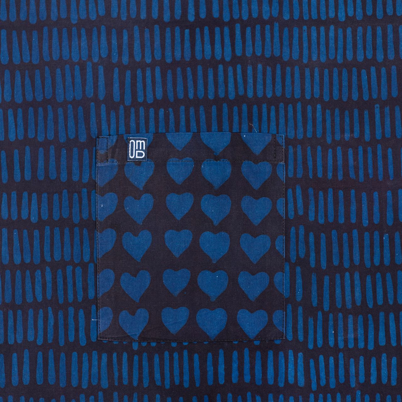 David Mendoza ~ Hand Blocked Indigo Heart / Hash Mark Batik Apron