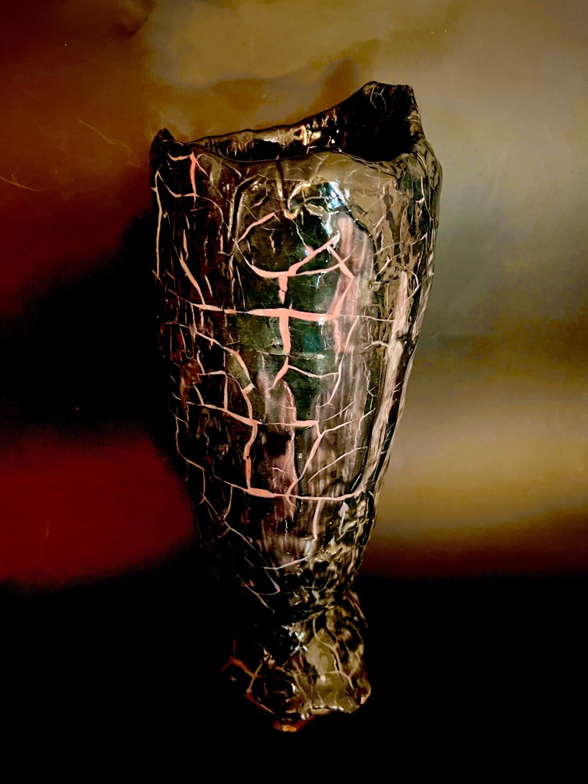 Black Slip Vase with Crackled Finish