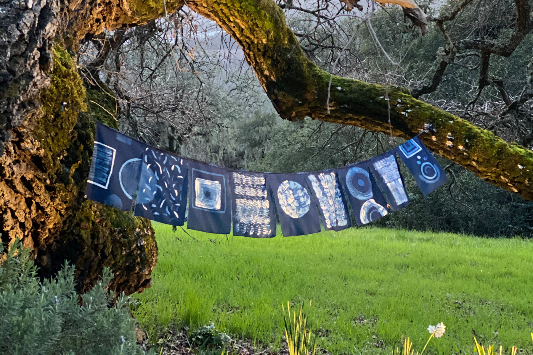 Hand Painted Indigo Batik Prayer Flags by David Mendoza