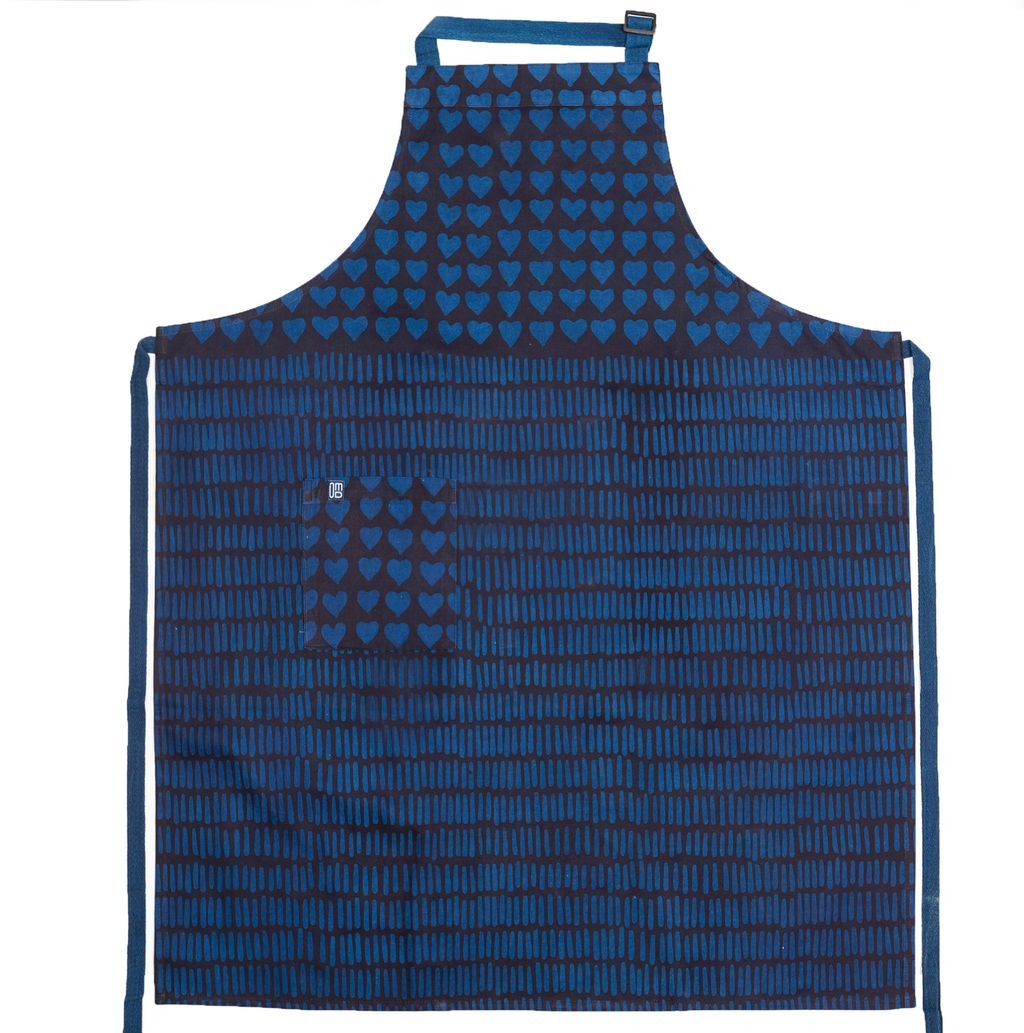 Hand Blocked Heart and Hash Mark Batik Apron