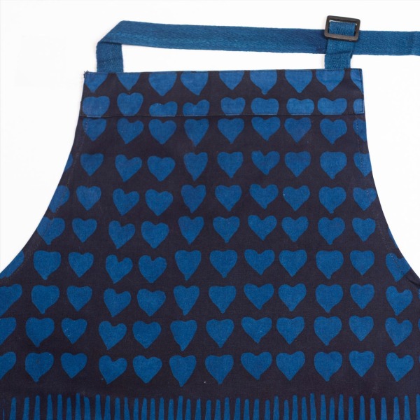Hand Blocked Heart and Hash Mark Batik Apron