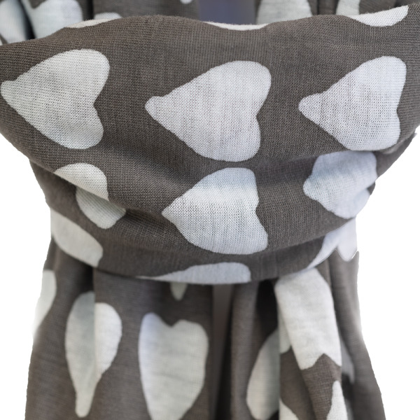 Hand blocked Heart Batik Theo Collection Scarf, 13" Gray