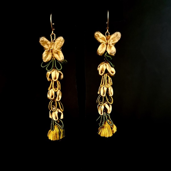 Antique French Flower Petal Tassel Earrings