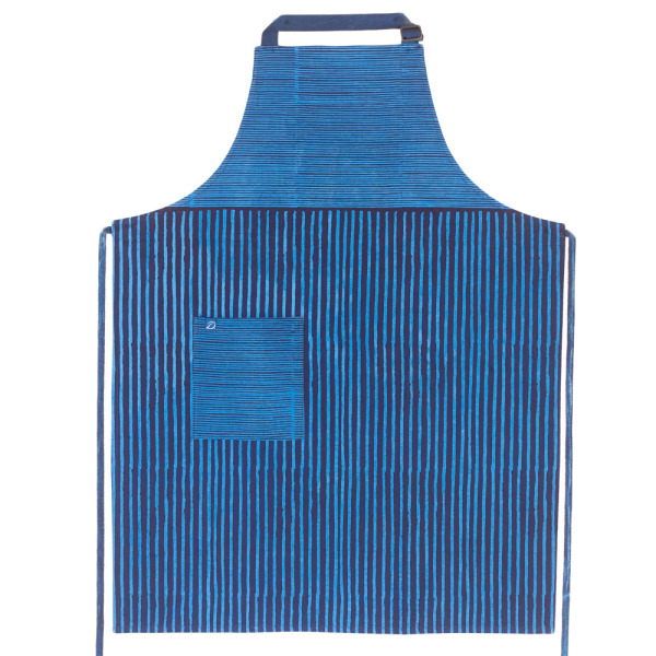 Hand Blocked Double Stripe Apron, Two Blues Fine Stripe